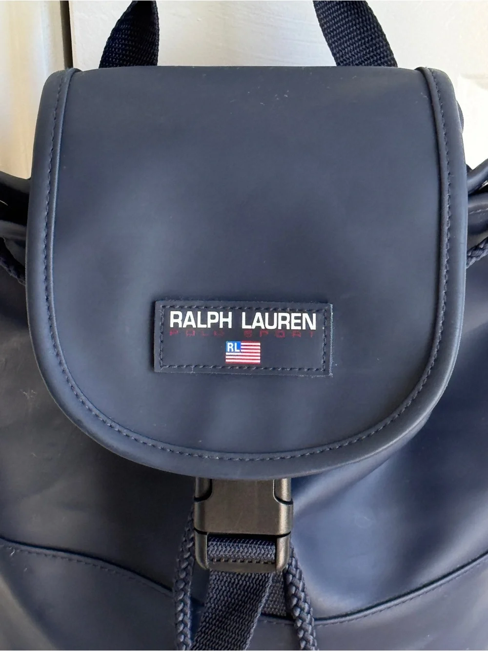 Vintage Y2K Polo Sport Ralph Lauren Navy Drawstring Backpack Bucket Bag USA Flag